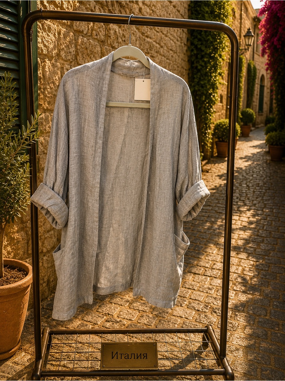 IT007 🇮🇹 Made in Italy Gray Linen Blend Open-Front Jacket